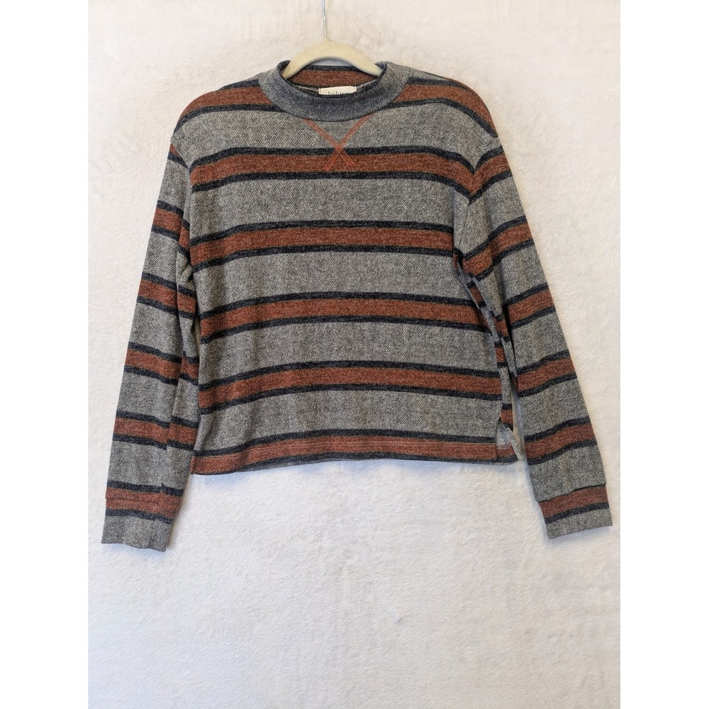 Bohme Womens Gray‎ Rust Striped Mock Neck Pullover Sweater Long Sleeve